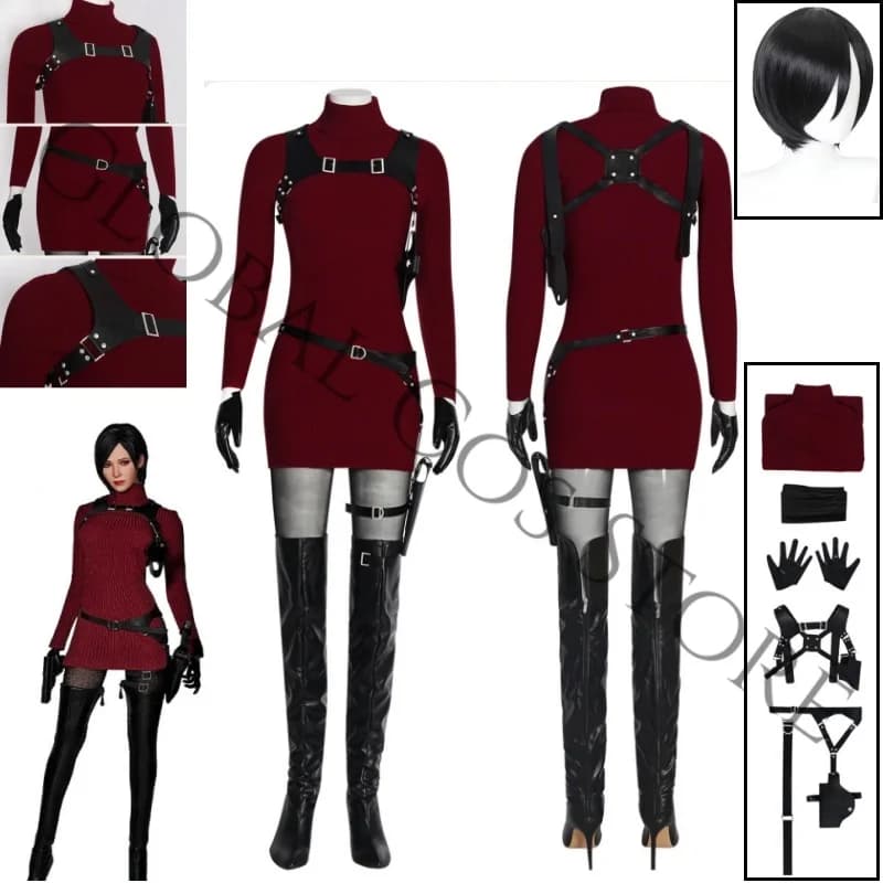 Costume Cosplay Ada Wong dal Film Resident Evil 4 Remake, Set con Guanti, Maglione, Accessori e Parrucca per Halloween e Feste in Maschera
