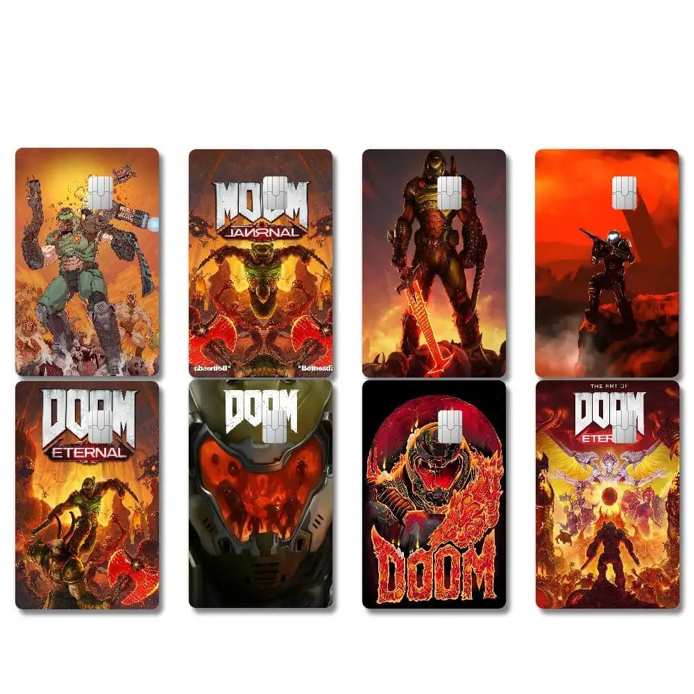 1 adesivo per carta di credito con personaggi del gioco A-DOOM-Eternal, set da 4 pezzi, impermeabile, regalo per donna, per carte bancarie, autobus e metropolitana