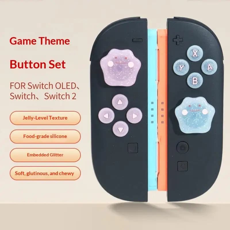 【C】Graziosa custodia in silicone morbido con strass per tasti D-pad e ABXY, adesivo protettivo per Switch 2/NS OLED, cover per le impugnature dei joystick Joy-Con