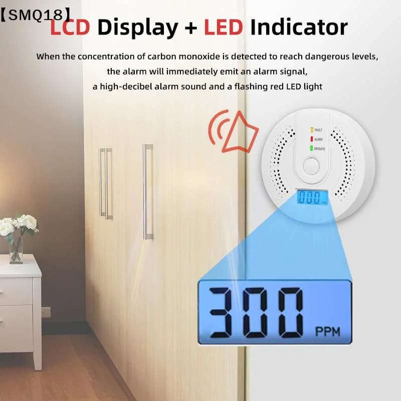 Carbon Monoxide Detector CO Gas Monitor Alarm With LCD Digital Display 2 AA Battery Powered CO Sensor Detector【SMQ】