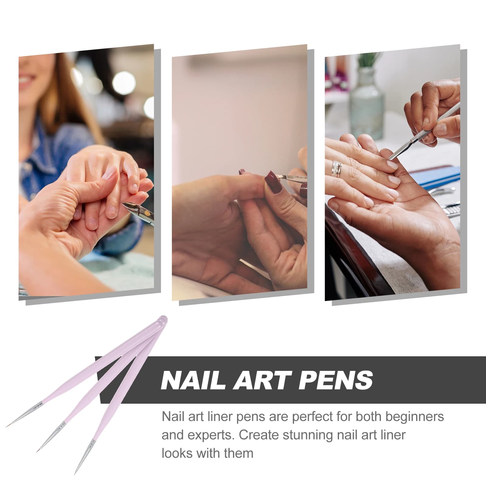 Set of 3 Nail Art Brushes with Fine Point, Professional Tools for Beauty Salon, Detailed Design for Nail Gel Nail Polish and Acrylic Nails