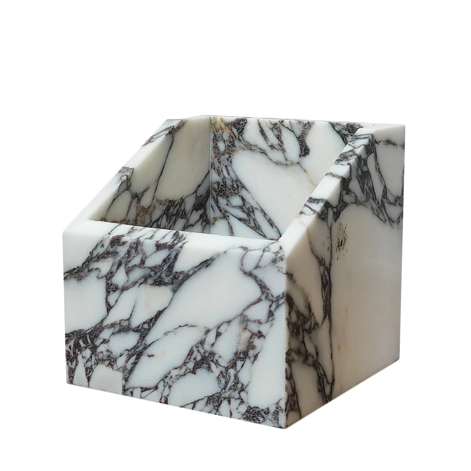 Organizer da tavolo in marmo naturale di lusso Calacatta Viola, vassoio in pietra multistrato per penne, pennelli per trucco, organizer per gioielli