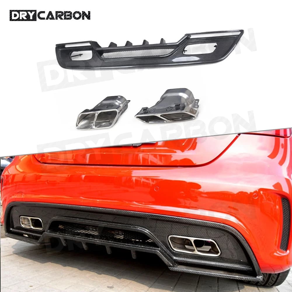 Rear carbon fiber diffuser exhaust tips for Mercedes Benz Class A W176 A250 A260 A45 for AMG 2013 2014 2015 Guard FRP