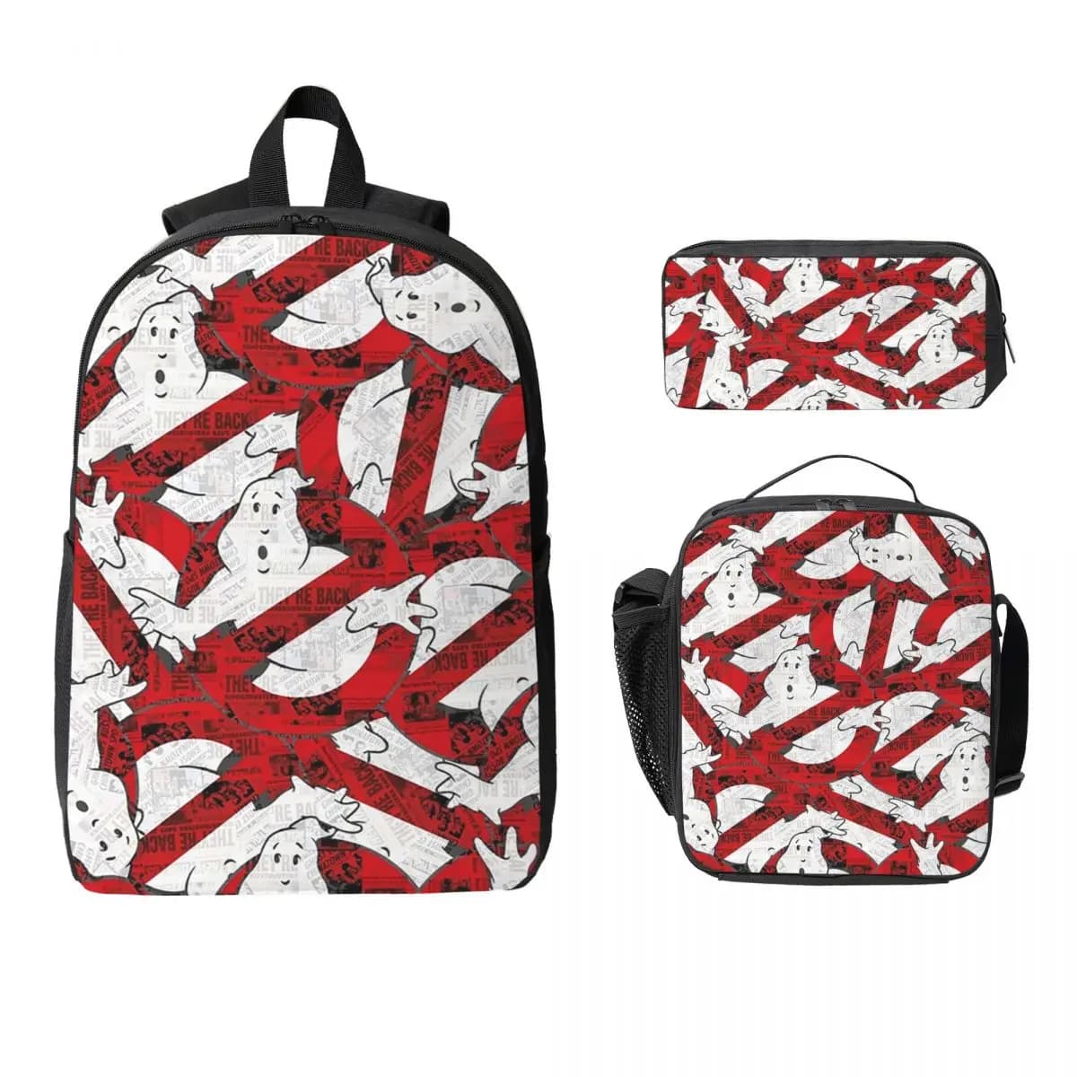 The GhostBusters Logo Pattern Backpack Boys Girls BookBag School Bag Computer Shoulder Bags 3ps Insulated Lunch Bag Pencil Case