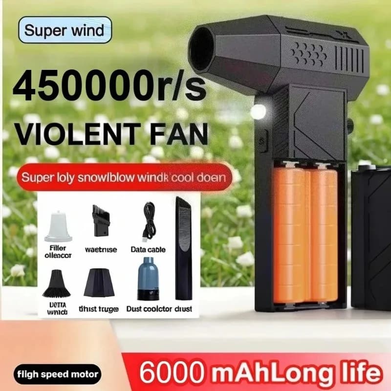 Motore brushless con ventola turbo da 450000 giri/min con luce a LED 6000mAh con display di ricarica Ventilatore d'aria Aspirapolvere portatile per auto a secco