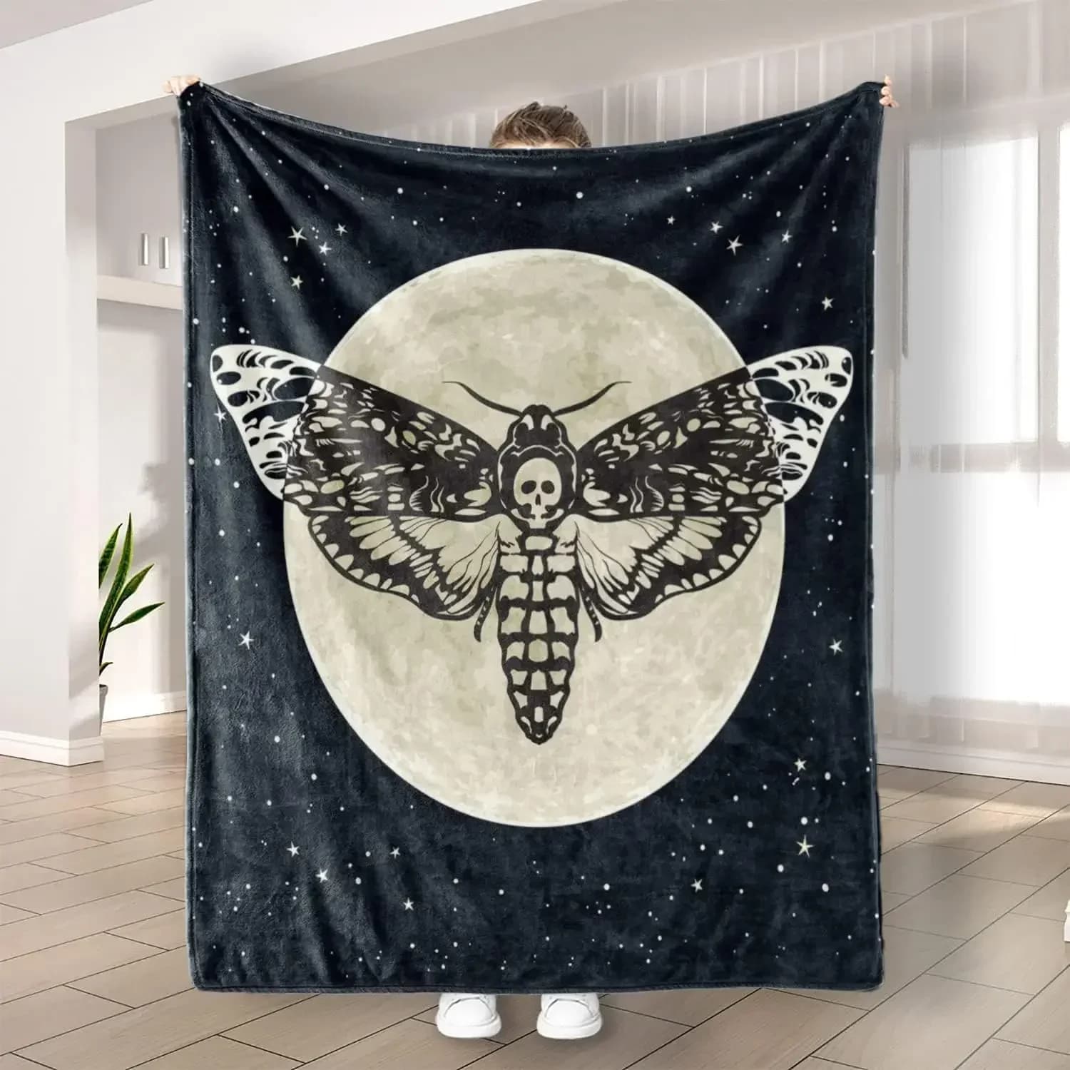 Black Skeleton Moth Cozy Flannel Blanket Animal Soft and Warm Lightweight Fleece Throw Blanket for Kids Boys Girls 30 ×