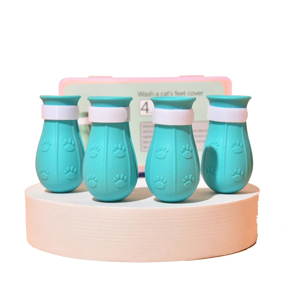 4 pezzi stivali antigraffio copertura del piede del gatto multifunzionale regolabile pungente anti-off protezione della zampa di gatto in silicone scarpe per il bagno