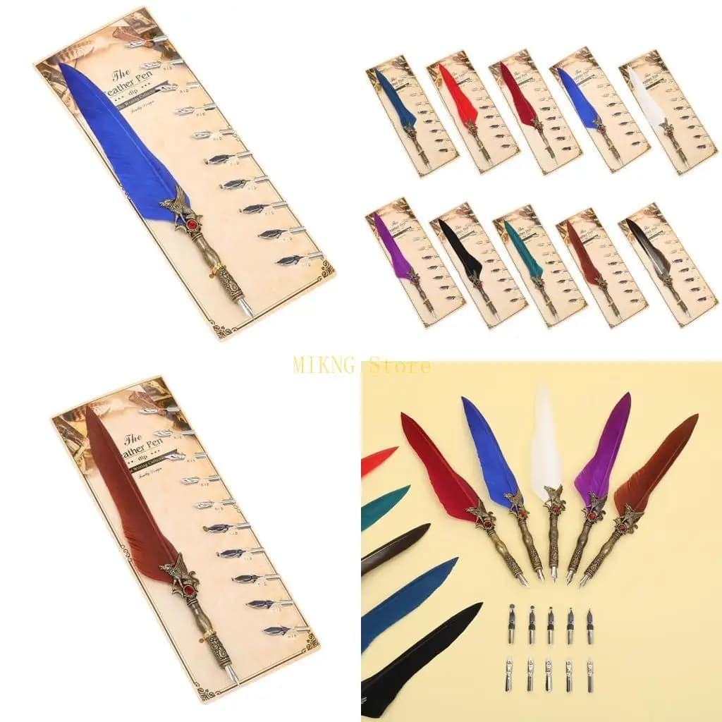 Exquisite Retro Quill Pen Set 10 Pen Nibs Excellent Retro Pen Set for Calligraphy Writing Drawing Signing best sale