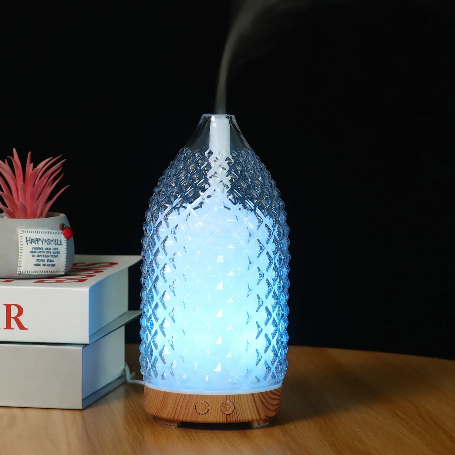 Umidificatore per diffusore per aromaterapia in vetro a griglia 7 colori LED Aromaterapia Luce notturna Diffusore per aromaterapia ad ultrasuoni in vetro