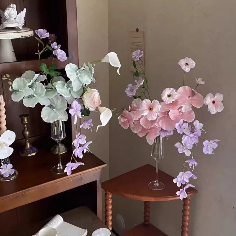 Design originale Set di fiori per bicchiere di vino francese ristorante B & B decorazione della casa fiore di simulazione fiore finto Phalaenopsis