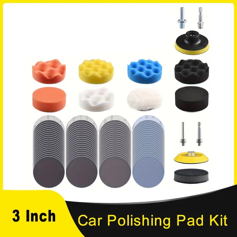 Kit lucidatrice per auto da 3 pollici 75 mm 96 pezzi con gambo adattatore da 5/16 pollici e 1/4 pollici utilizzato per la molatura, lucidatura, ceretta, sigillatura