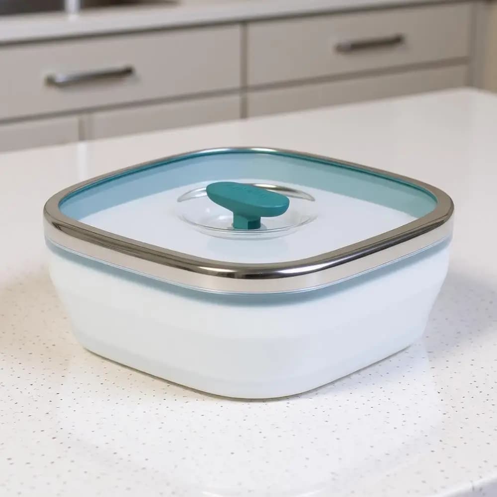 Contenitore per Alimenti in Vetro Quadrato da 5,5 Tazze con Coperchio in Vetro | Utensili per Preparazione Pasti e Cottura a Microonde | Contenitore Impilabile Ermetico con Coperchio Ventilato