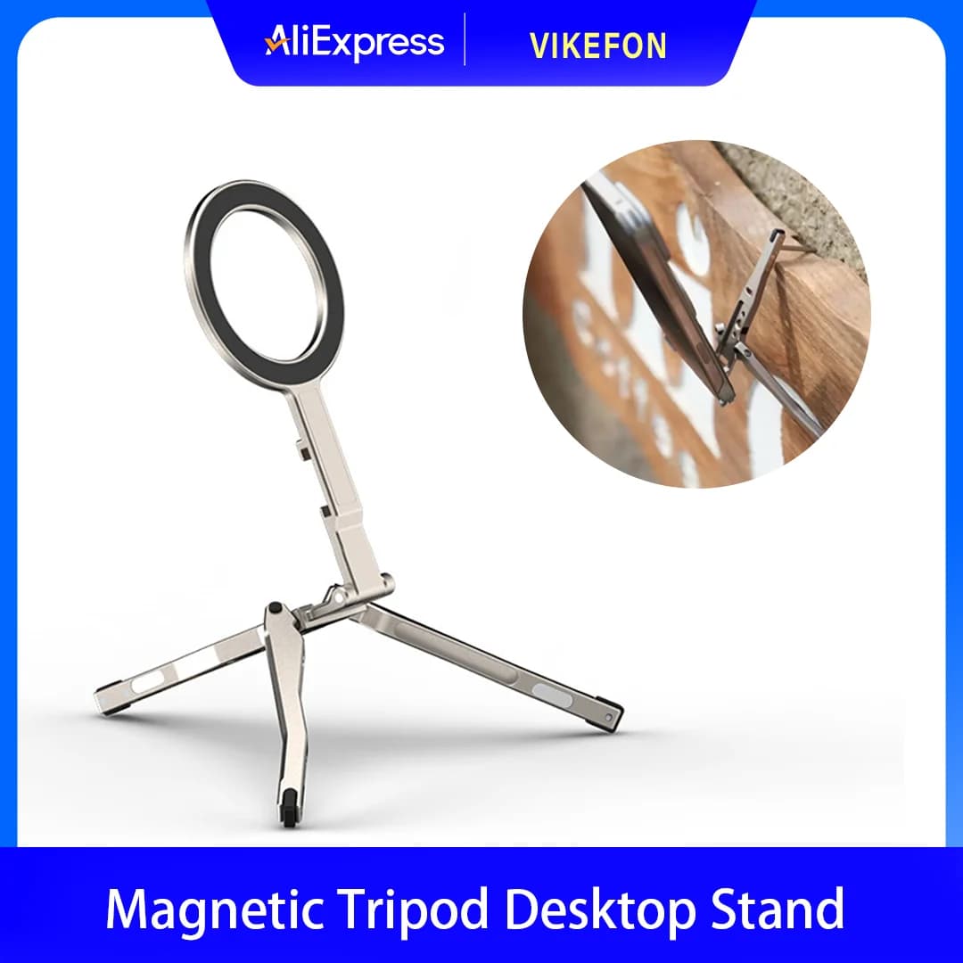 Magnetic Phone Tripod Foldable Desktop Stand Adjustable Handheld Holder Universal Metal Bracket For Live Streaming Selfie Video