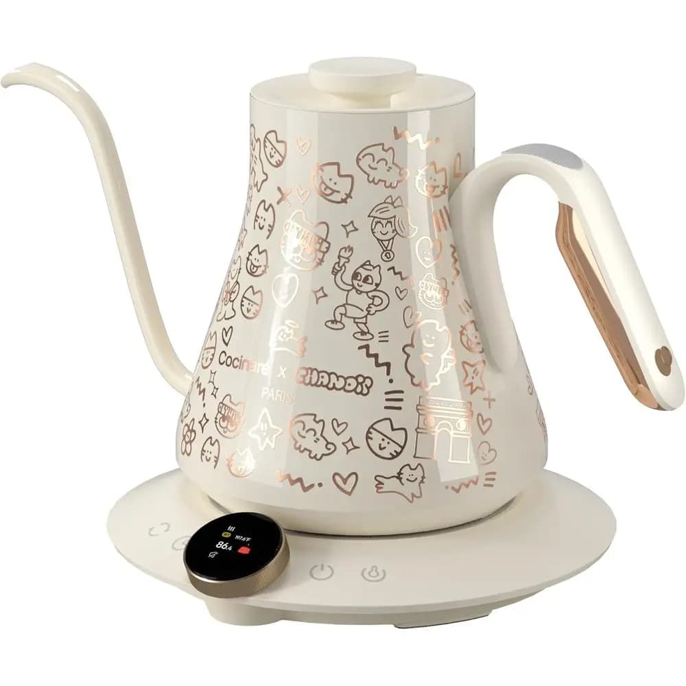 Collezione Collaborazione Bollitore Elettrico White Goosek: ±0.5 ℉ Controllo della temperatura, riscaldamento rapido da 1500 W, acciaio inossidabile, 0,9 litri