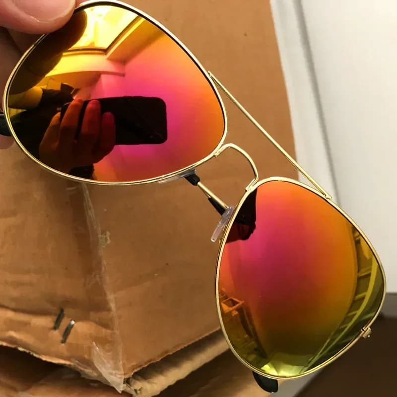 Occhiali da sole alla moda in metallo da 1 pezzo per uomo e donna, modello pilota rotondo con lenti sfumate a specchio, per guida all'aperto