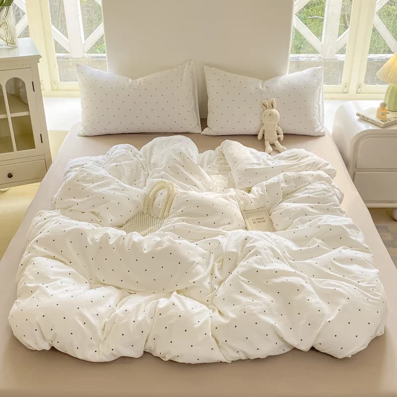 Y1 HomeSet di biancheria da letto minimalista in stile pois Set copripiumino Set di biancheria da letto in quattro pezzi Lenzuolo completamente chiuso per la casa