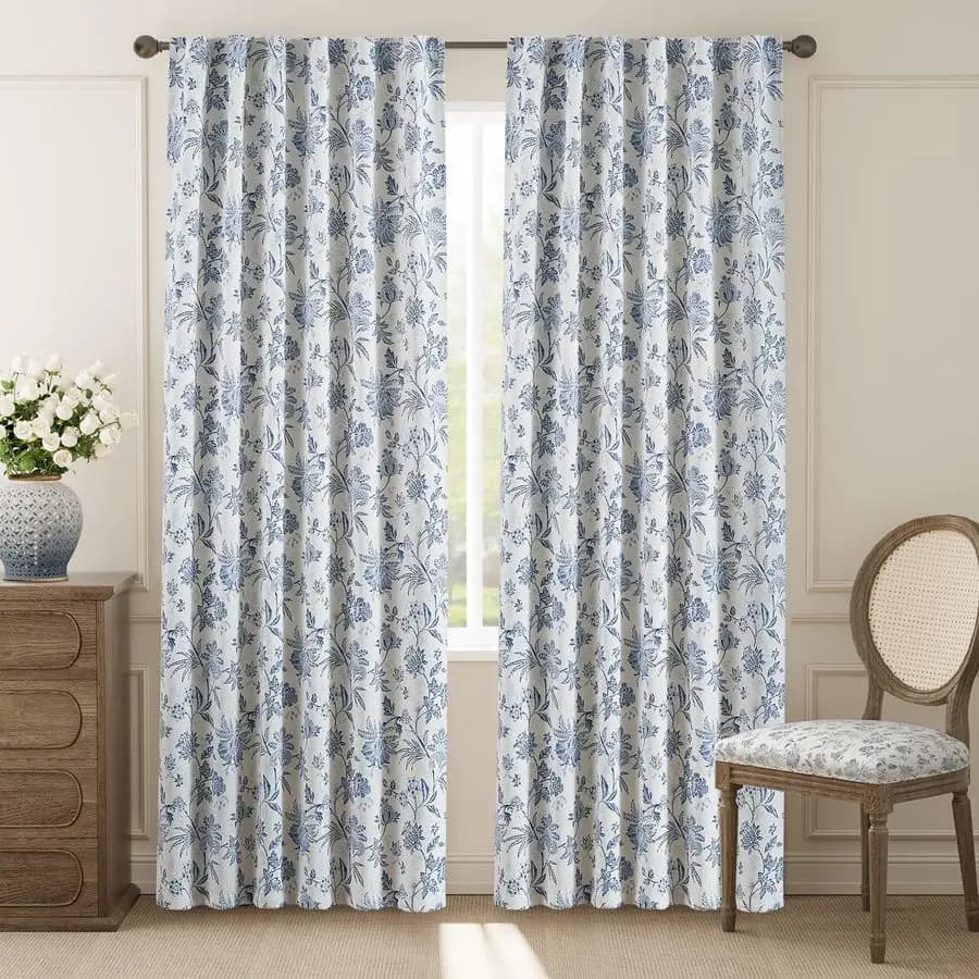Dark Floral Curtains for Bedroom, Lengths 84 Inches, Dark Curtains Printed with Flowers, French Country Style with Blue Languages for Windows