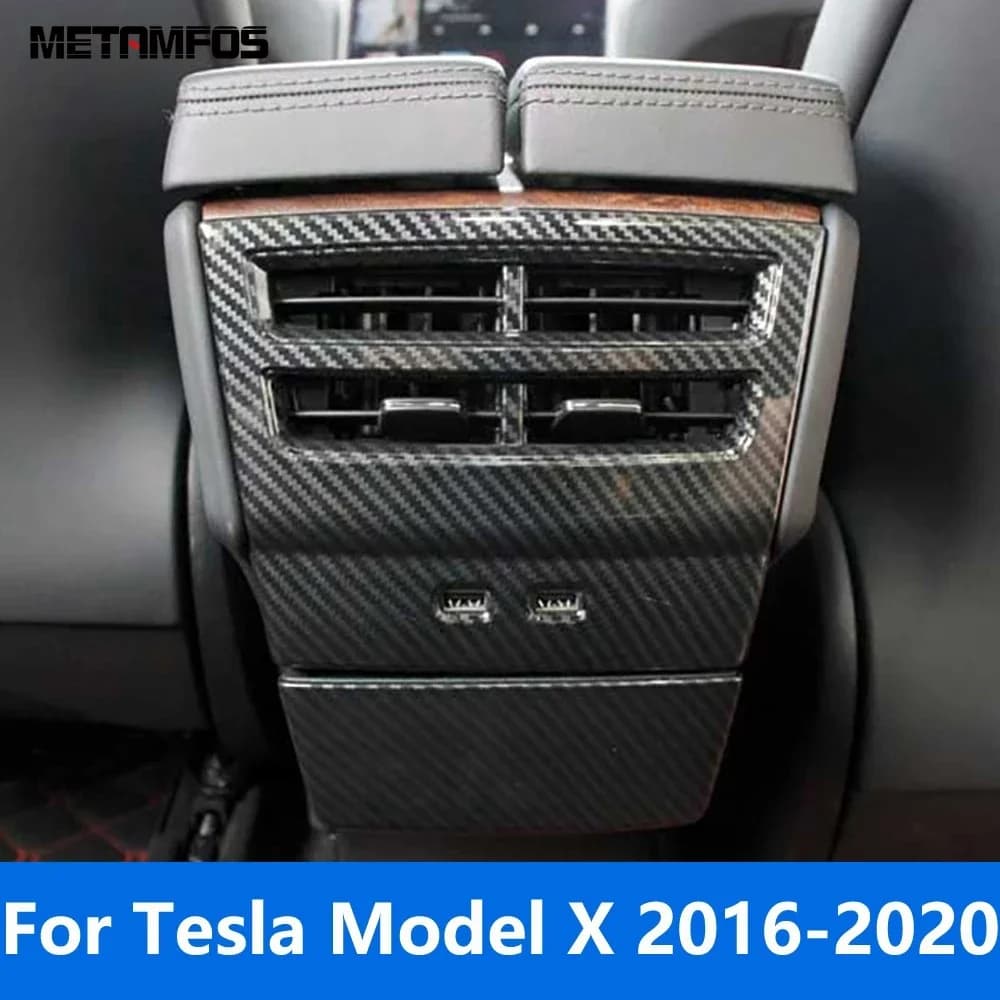 Box bracciolo Posteriore Aria Condizionata Vent Uscita Copertura Trim Per Tesla Modello X 2016-2018 2019 2020 Accessori Interni In Fibra di Carbonio