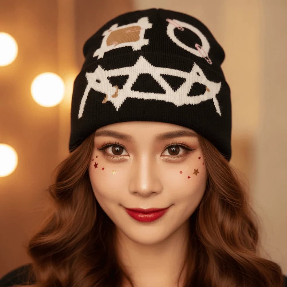 Printed Pattern Printed Pin Beanie High Elasticity Acrylic Yarn Demon Face Hat Flat Design Winter Warmth Ghost Mask Cap