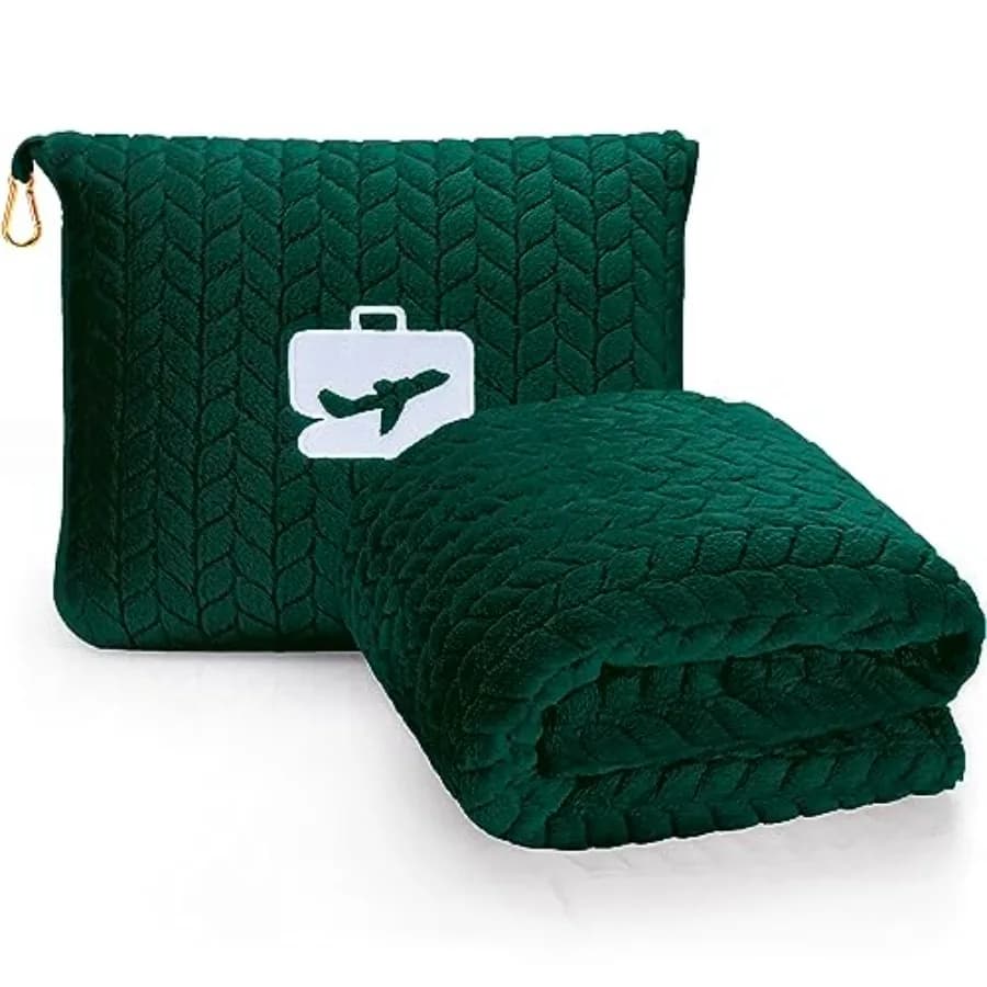 Coperta e Cuscino da Viaggio 68x42 - Coperta da Viaggio 2 in 1 in Microfleece Ultra-Morbido Premium, Compatta e Ripiegabile con Borsa Morbida per il Cuscino
