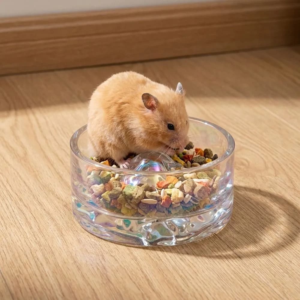 Ciotola per l'acqua e il cibo per criceti in vetro cristallo trasparente, design montagna, anti-ribaltamento, mini, per negozi di animali