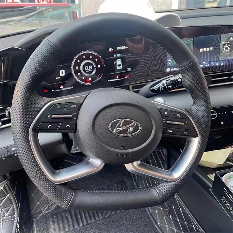 Coprivolante in Pelle Microfibra Cucito a Mano Fai-da-Te per Hyundai Avante Santa Cruz Tucson Plug I20 Tucson CN7, Accessorio per Interni Auto