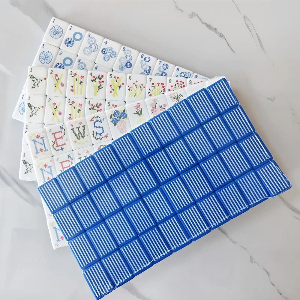 2026 3-Layer Acrylic Blue White American Mahjong Set Luxury Engraved Mahjong Tiles Travel Mah Jong Party Board Games Adult Gifts
