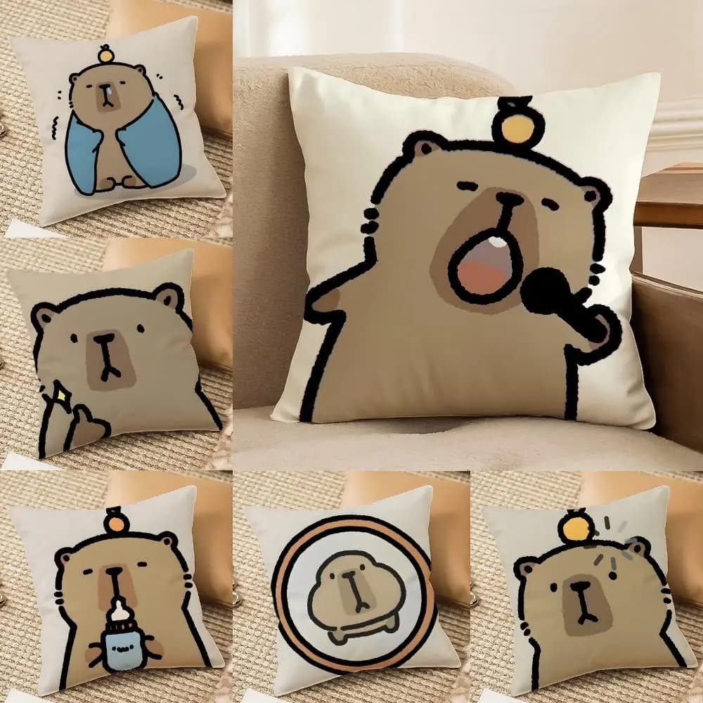 Fodera per cuscino a forma di simpatico cartone animato di Capibara, in peluche bifacciale, per divano, traspirante, con cerniera invisibile