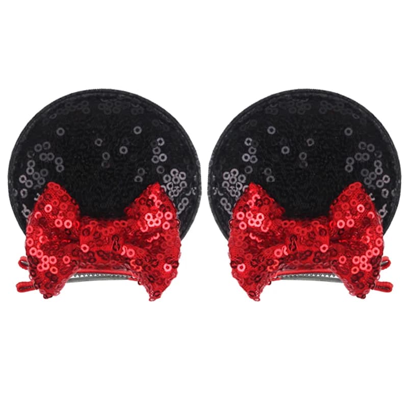 Fermagli per capelli Disney con orecchie di topo e fiocco in paillettes da 2,8'' per bambine, fermagli glitterati per feste, accessori per capelli per bambini