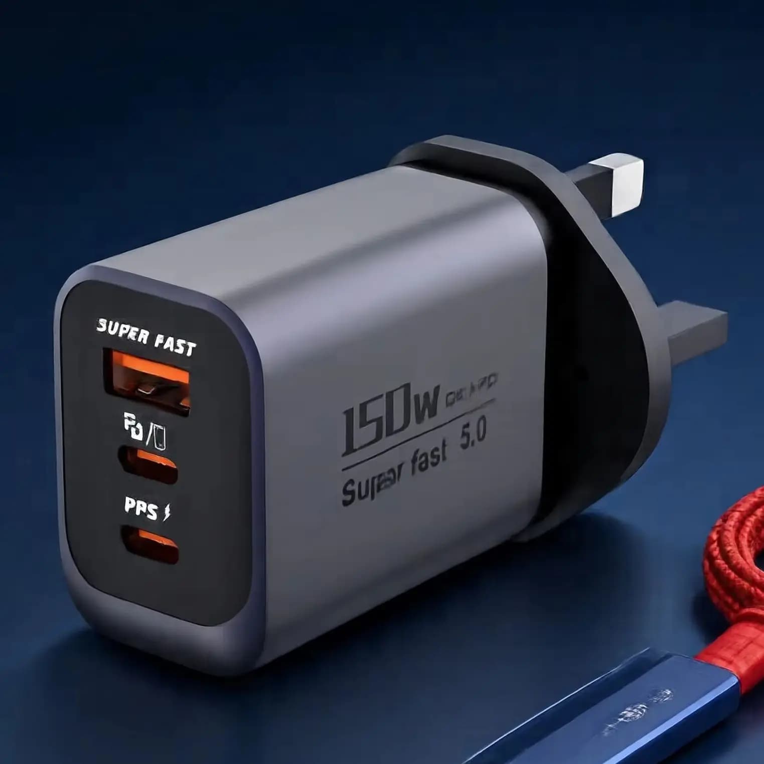 150W 3‑Port Multi Fast Charger Adapter PD Super Fast Wall Charger UK Plug Travel Charging Block For iPhone Samsung Xiaomi Laptop
