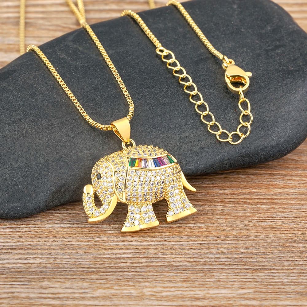 Nidin Light Luxury Cubic Zirconia Lucky Elephant collana con ciondolo catena placcata in oro dichiarazione estetica regalo di gioielli Vintage