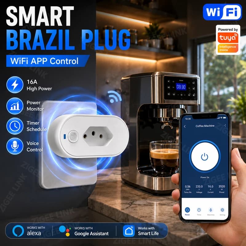 16A Brazil WiFi Smart Socket Smart Life APP Real-Time Power Monitor Timer Wireless Remote & Voice Control Work With Alexa Google