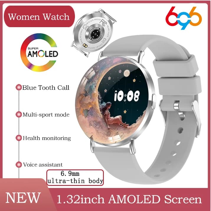 AMOLED Screen Blue Tooth Call Dynamic Dial Smartwatch Heart Rate Sports Lady Waterproof Ultrathin Smart Watch All Metal Body