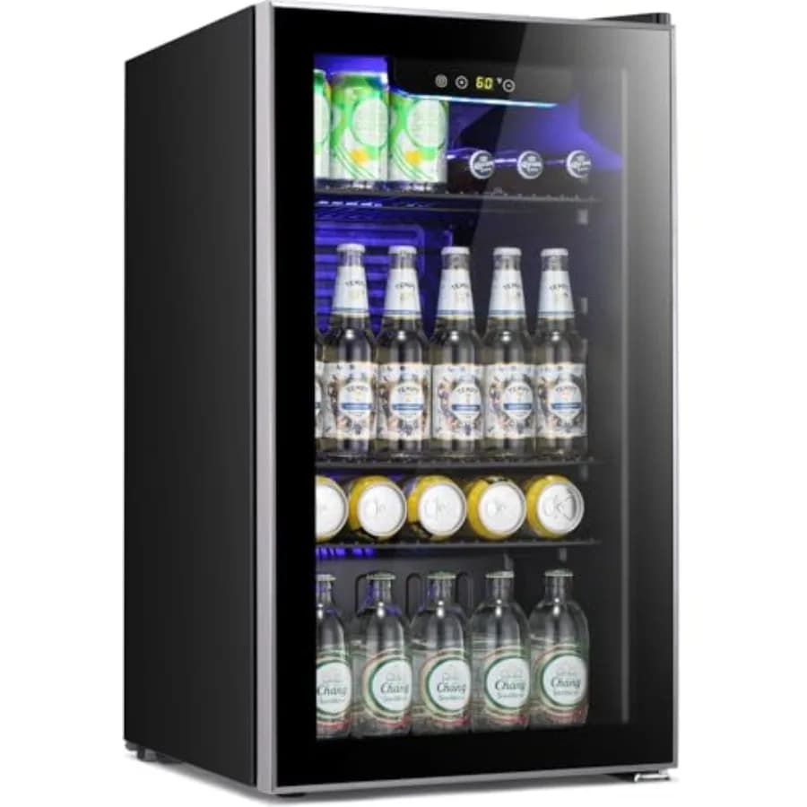 Frigorifero per Bevande - Mini Frigo da 120 Lattine con Porta in Vetro per Bibite, Birra o Vino - Dispenser Piccolo per Bevande a Temperatura Costante