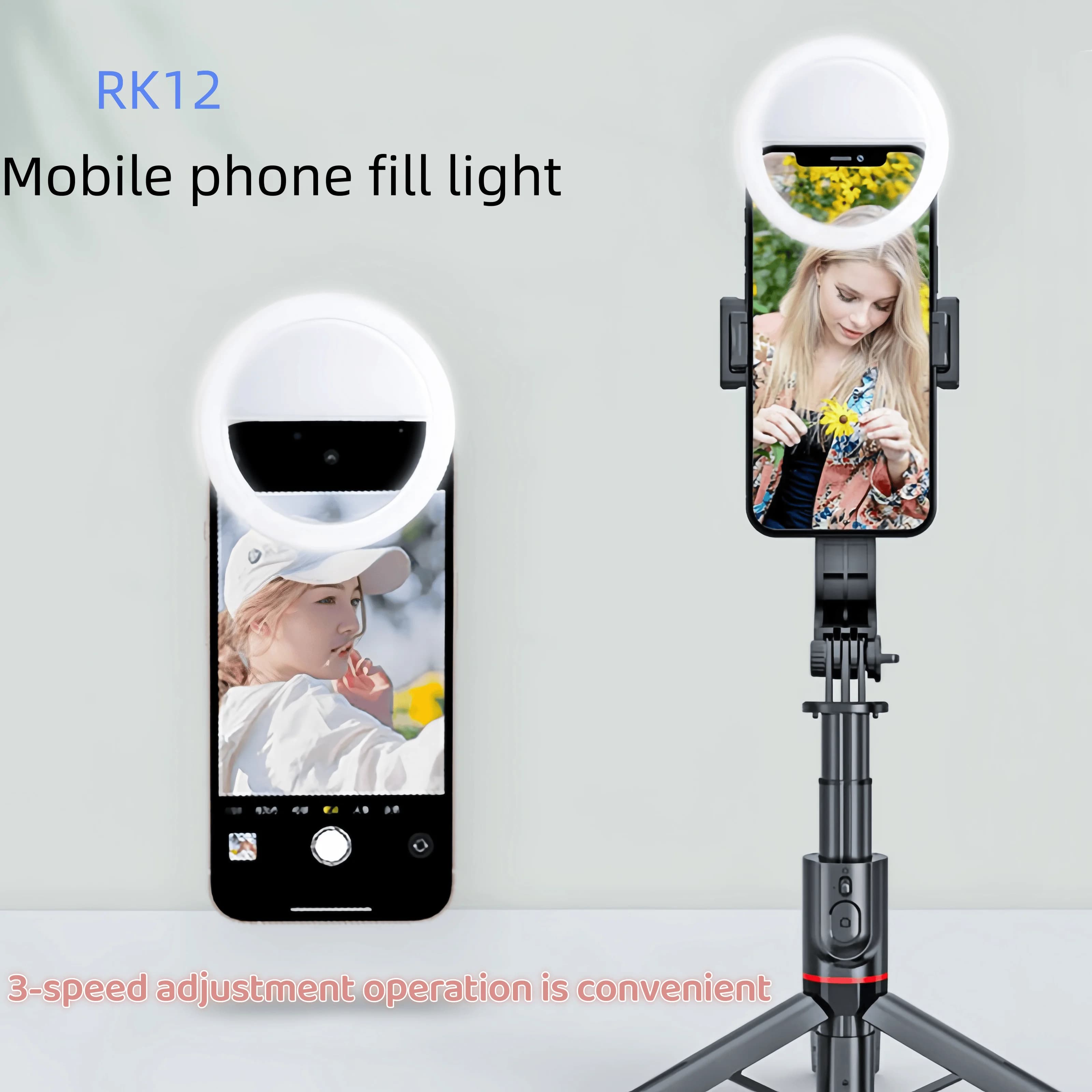 Luce ricaricabile per cellulare RK12, luce a clip per selfie, illuminazione portatile per fotografia, luce di bellezza, luce ad anello.