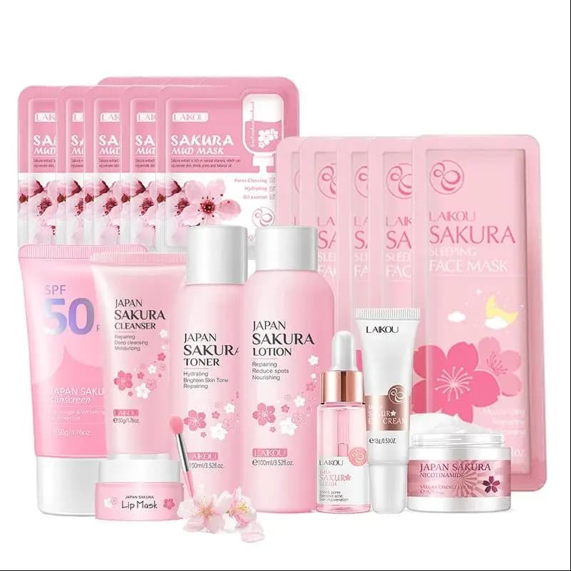 Japan Sakura Detergent for Face Korean Serum for Face Exfoliating Peeling Gel Hydrating Toner Eye Cream Cosmetic Solar Cream Skin Care Set