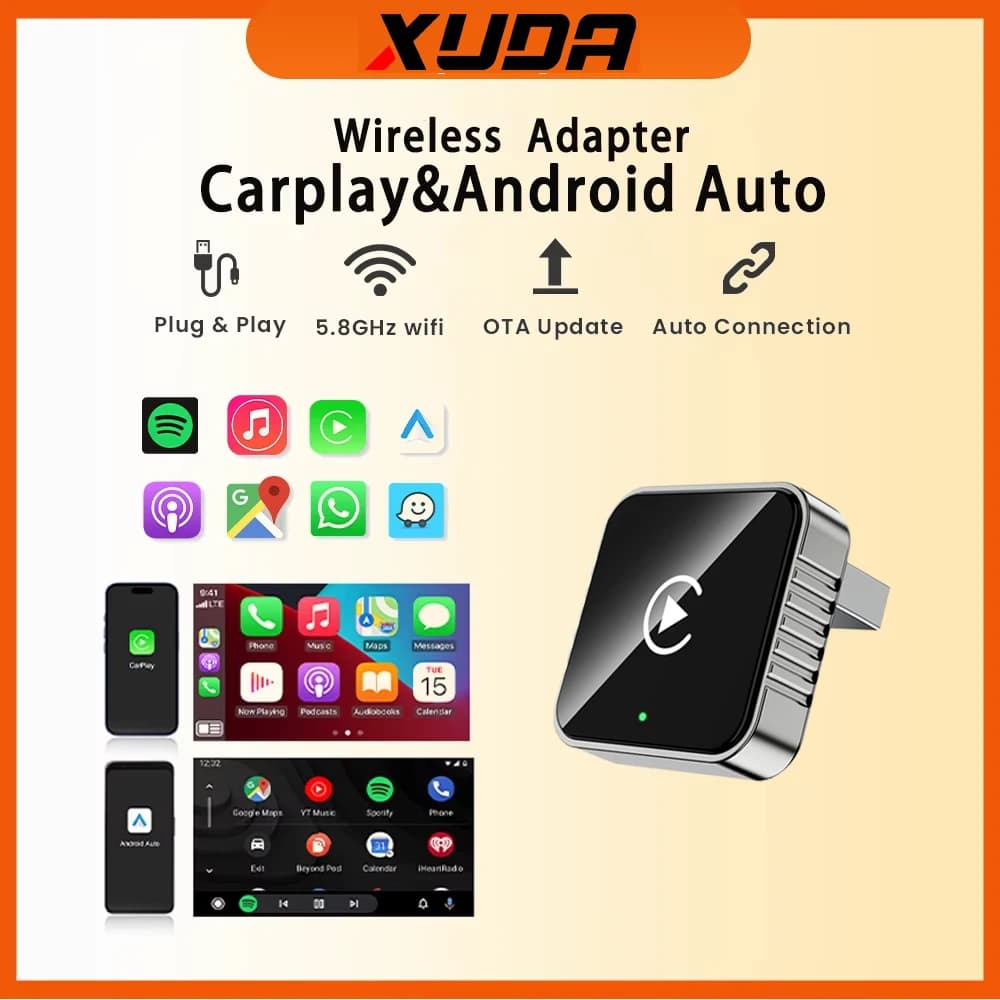 Dongle Wireless CarPlay 2-in-1 2026, Adattatore Wireless Android Auto, Box AI Smart con WiFi 5GHz, Type-C/USB Plug and Play, Accessori Auto