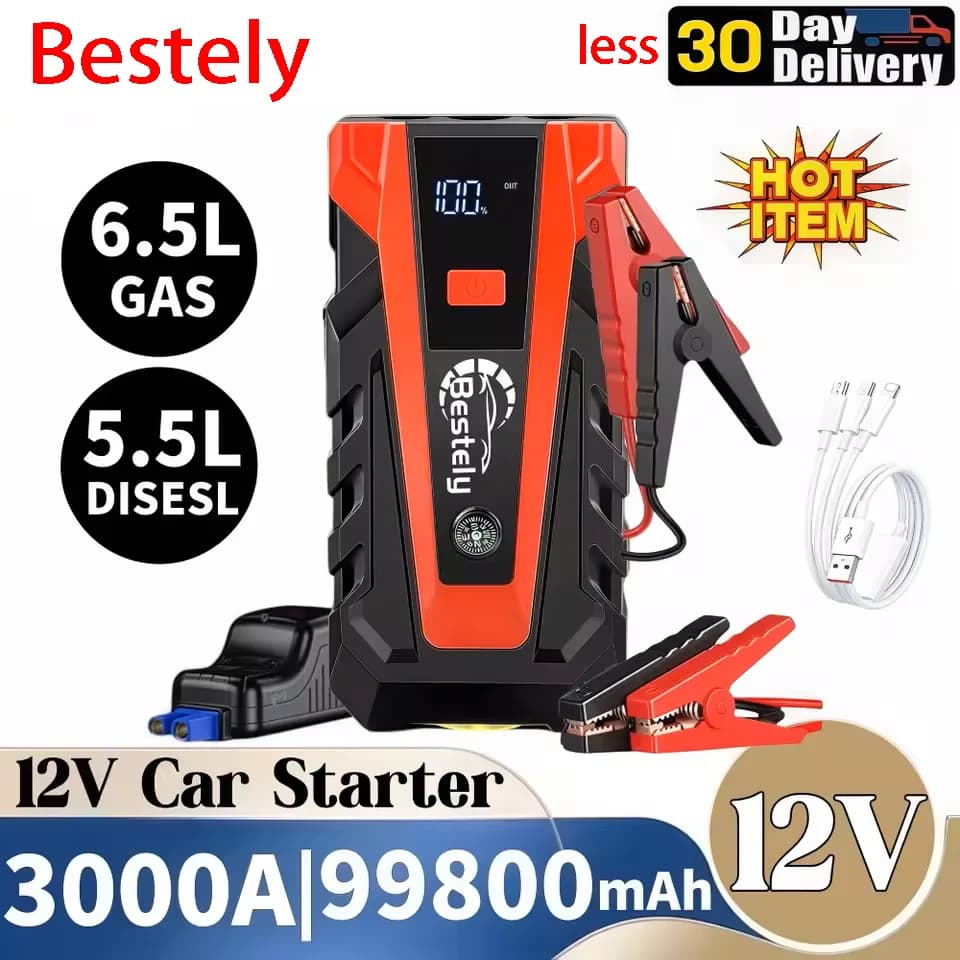 Bestely \ 12V 3000A Batteria per auto Salto di avviamento Caricatore portatile Auto Booster Dispositivo di avviamento automatico Avviatore di emergenza Ricarica rapida