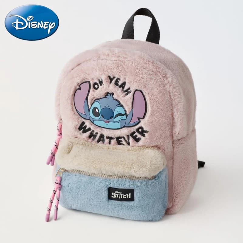 Borsa da scuola per bambini Disney New Cartoon Stitch in peluche, zaino per la scuola materna, carino e alla moda, con blocchi di colore