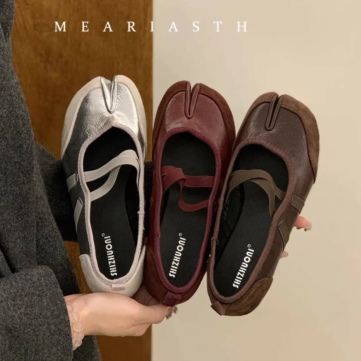 Scarpe da ballo da donna in morbida pelle con punta divisa, stile balletto tabi, comode per camminare, mocassini casual per ragazze, primavera autunno