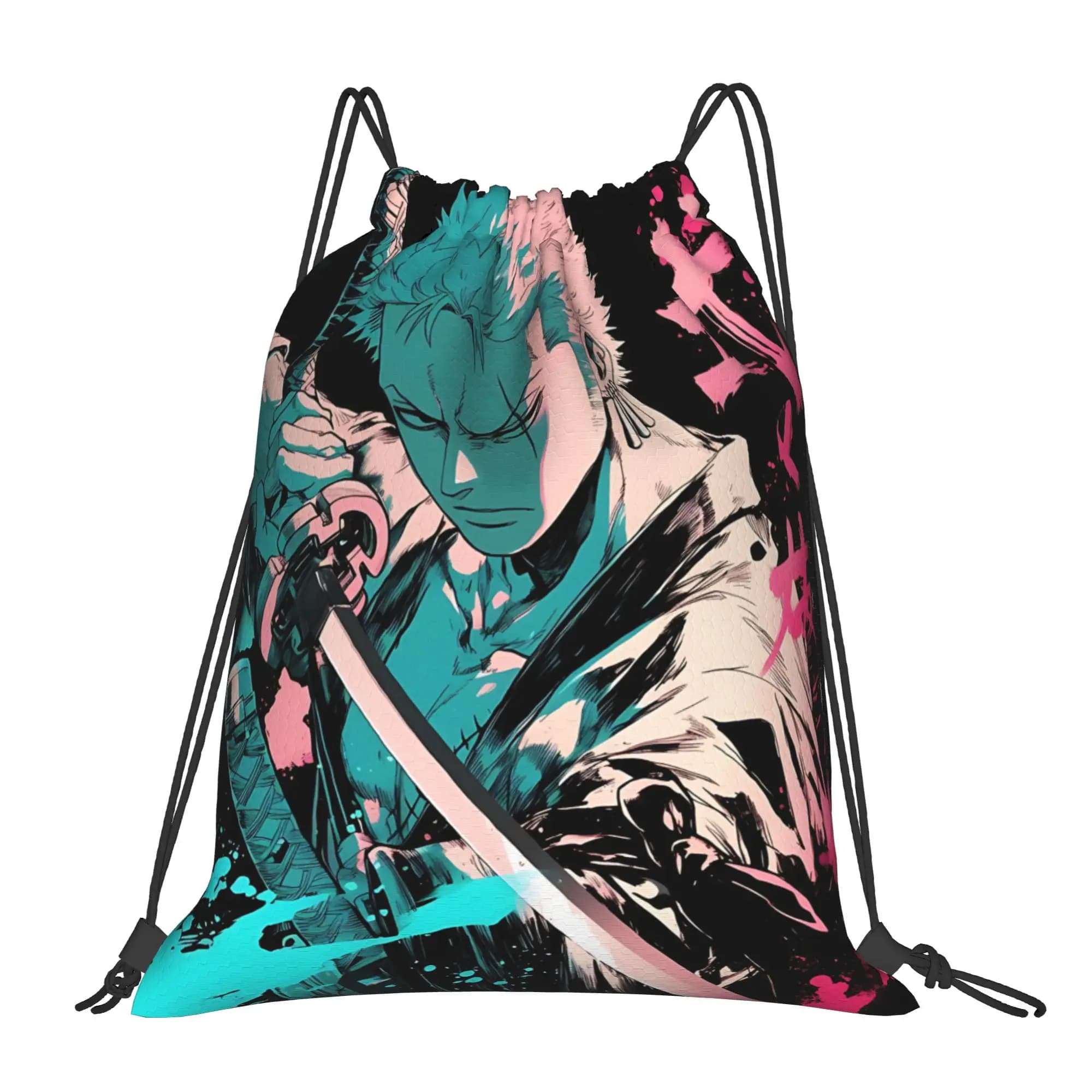 Borsa a sacchetto One Piece Anime Zoro, sacche con coulisse, borsa per la spesa, zaino stampato, borsa per scarpe da scuola per ragazzi e ragazze