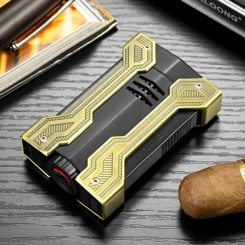 Accendino Portatile Antivento per Sigari, in Lega, con Fiamma ad Alta Temperatura, Accendino a Gas Butano per Esterni, Regalo di Lusso per Uomo