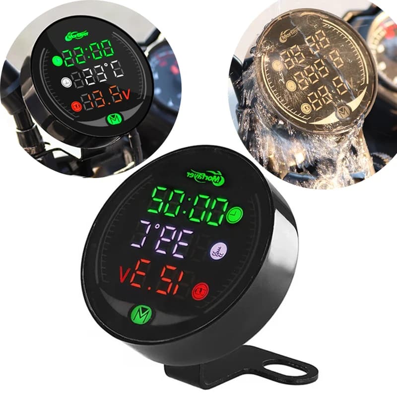 Voltmetro moto impermeabile 9-24V 5-in-1 9V-24V orologio digitale termometro ad acqua voltmetro di tensione orologio moto