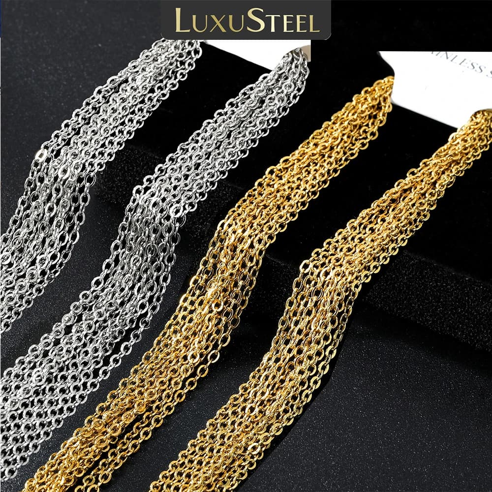 LUXUSTEEL 1-2mm 1/10 Pz/Stainless Steel Chains Long or Role Shape Links Cuban Necklace For Women FAI Jewels FROM TE Pendant Wholesale