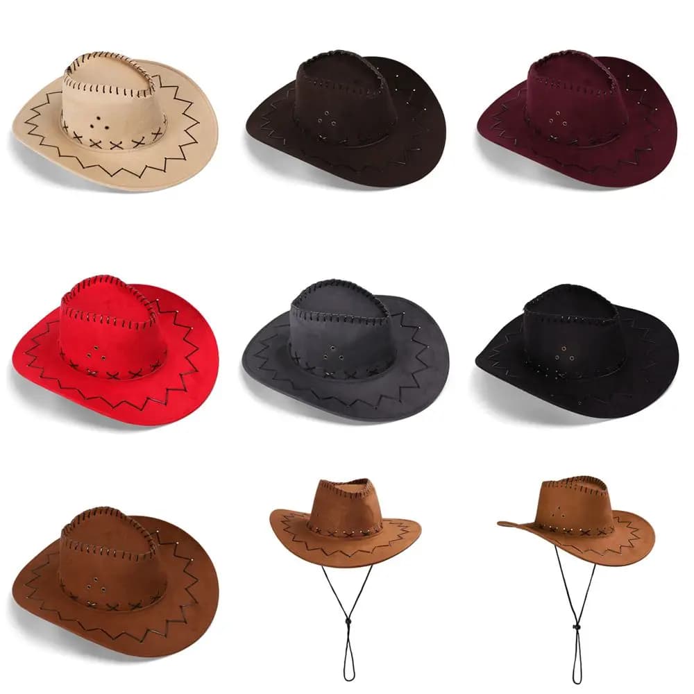 Donna uomo cappello da Cowboy Western Suede Cowgirl cappelli Fashion West Fancy Dress Party Headwear berretto Unisex
