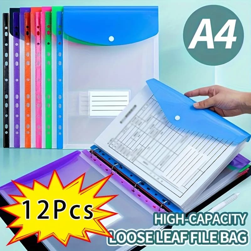 Confezione da 12 cartelle di file espandibili A4 con 11 tasche raccoglitori ad anelli. Plastica PP resistente per l'organizzatore di documenti dell'ufficio scolastico
