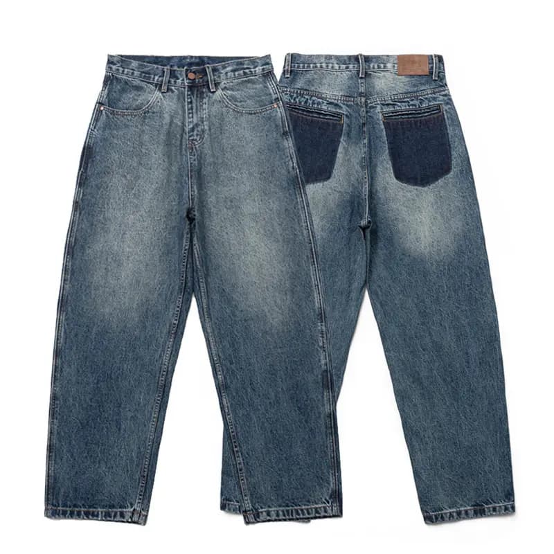 Japanese Fashion Tapered Men's Washed Pants Loose and Versatile Wide Leg Jeans