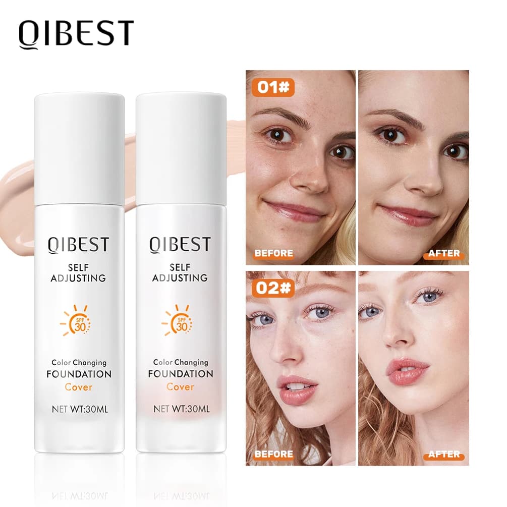 QIBEST Fondotinta Liquido Idratante Copertura Media-Completa Correttore SPF 30+ Lunga Durata Impermeabile Trucco Naturale