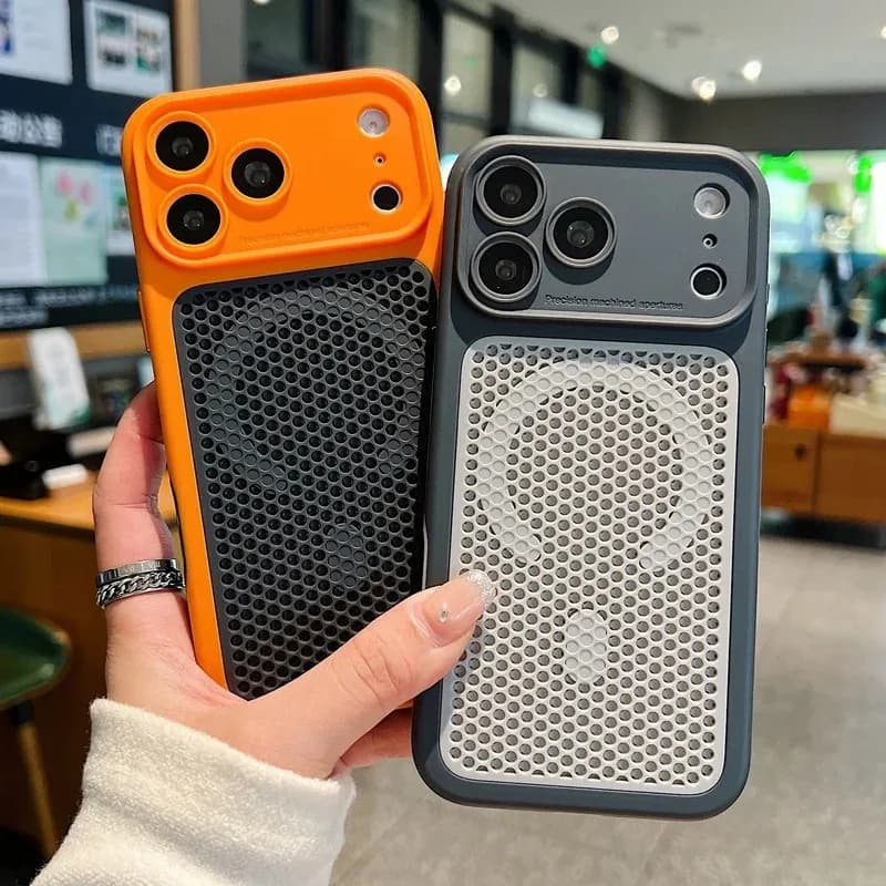 Heat Dissipation Mesh Breathable Magnetic Phone Case For iPhone 17 16 15 14 13 Pro Max For Magsafe Wireless Charging Back Cover