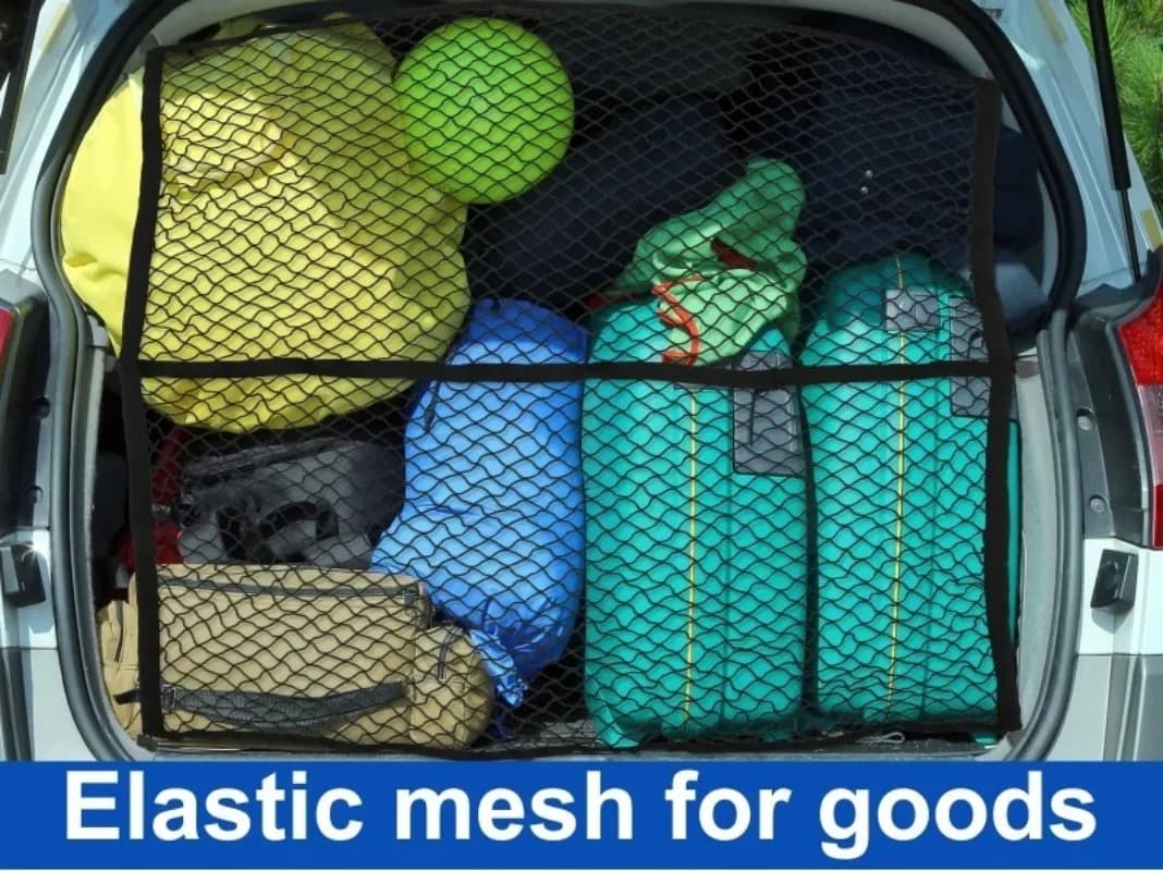 Organizzatore di stoccaggio per bagagliaio posteriore in nylon elastico a rete per auto, rete per bagagli a doppio strato, accessori per auto per sedile posteriore in rete posteriore per auto